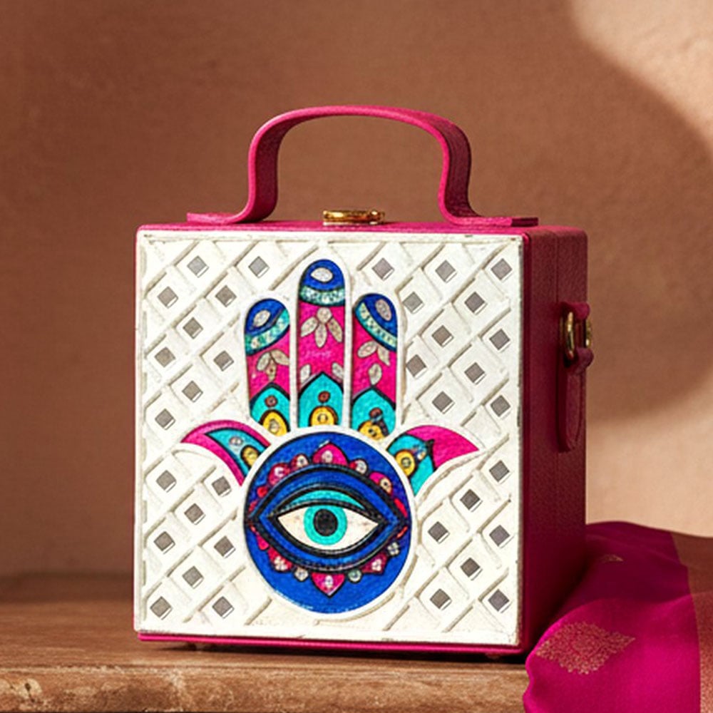 Mini Hamsa Lippan Art Handcrafted Square Sling Bag